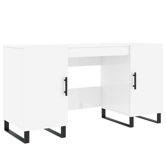 Vidaxl Pisalna miza visok sijaj bela 140x50x75 cm inženirski les
