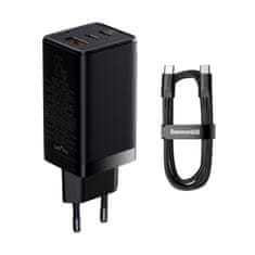 slomart baseus gan3 pro hitri univerzalni polnilec gan 2 x usb tipa c / usb 65w pd3.0, qc4.0+, afc black + usb tipa c - usb tipa c 1m kabel (ccgp050101)