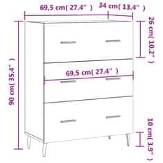 Vidaxl Komoda visok sijaj bela 69,5x34x90 cm inženirski les
