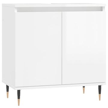 Vidaxl Kopalniška omarica visok sijaj bela 58x33x60 cm inženirski les