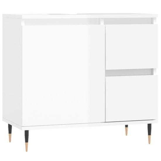 Vidaxl Kopalniška omarica visok sijaj bela 65x30x190 cm inženirski les