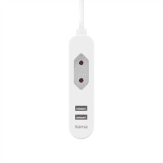 Hama Omrežni polnilnik s podaljškom, 2x USB-A, 1x el. Euro vtičnica, 1,9 m