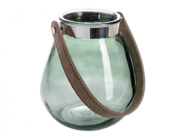 Sandra Rich Vaza BELLY steklo z usnjenim ročajem 16x15x15cm