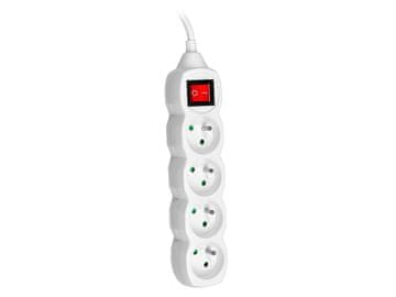 slomart Podaljšek TRACER PowerCord 3,0m (4 vtičnice, stikalo, bela)