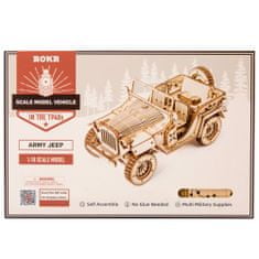 Robotime Vojaško odprto vozilo jeep, scale model 1:18, Lesena 3D sestavljanka, (MC701)