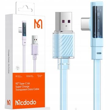 Mcdodo MCDODO KOTNI USB-C KABEL ZA HITRO POLNJENJE USB TIPA C 6A 100W MODRI 1M