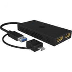 IcyBox priklopna postaja, USB-C/A na dvojni HDMI razdelilnik, črna (IB-SPL1029AC)