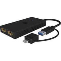 IcyBox priklopna postaja, USB-C/A na dvojni HDMI razdelilnik, črna (IB-SPL1029AC)