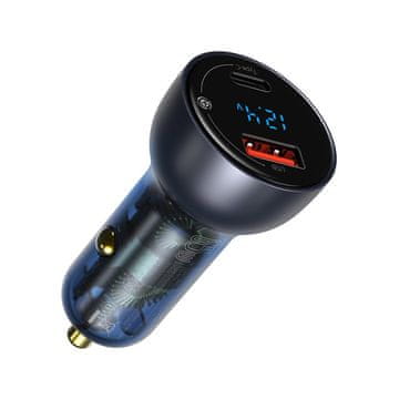 shumee USB + USB-C 65 W Quick Charge avtopolnilec, siv LCD zaslon