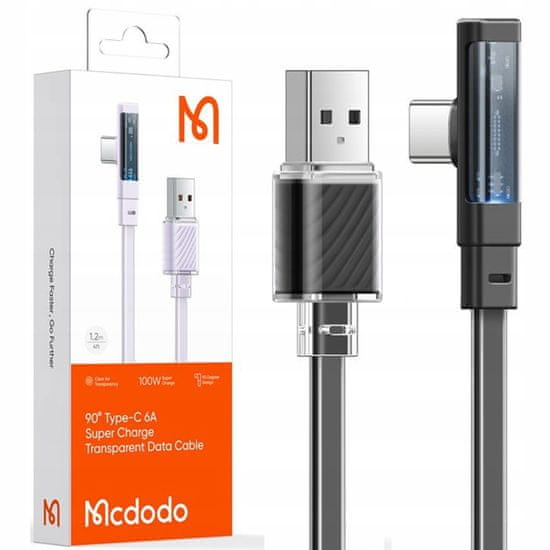 Mcdodo MCDODO KOTNI USB-C KABEL ZA HITRO POLNJENJE USB TIPA C 6A 100W ČRN 2M