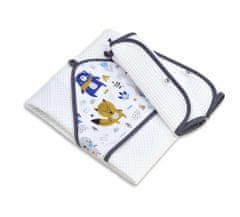 Inny Kopalni komplet brisača s kapuco v slonokoščeni barvi in 2 majhni modri brisači z medvedkom - RKK-Z3-WL-BB-I