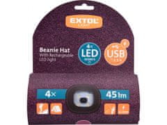 Extol Light kapa z naglavno svetilko 4x45lm, USB polnjenje, vijolična/črna, univerzalna velikost