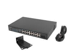 Lanberg Lanberg 19" POE+ stikalo 16x 100MB / 2x gigabit combo, 250W, 1U, črno, brez upravljanja, za rack namestitev