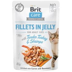 Brit Care Cat kapsule. Fileti v želeju z nežnim puranom in kozicami 85 g
