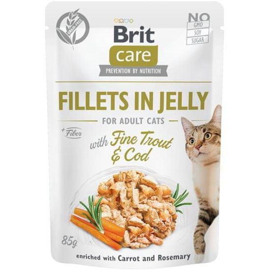 Brit Care Cat kapsule. Fileti v želeju z drobno postrvjo in trsko 85 g