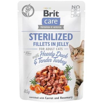 Brit Care Cat kapsule. Sterilizirani fileti v želeju z izdatno raco in nežno puranko 85 g