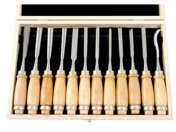 Extol Premium Rezbarska dleta (8812405) komplet 12 kosov, dolžina 200 mm, v leseni škatli, kaljeno na HRC 58-60, CrV