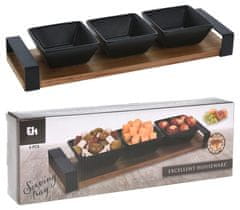 M.A.T Group Servirni set 4 kosov (1x skodelica/kovinski pladenj 32x10cm+3x keramična skleda 8x8x3,5cm BLACK)