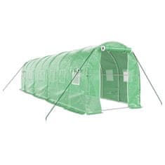 Vidaxl Rastlinjak z jeklenim ogrodjem zelen 16 m² 8x2x2 m