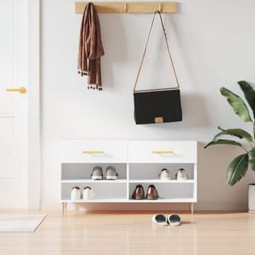 Vidaxl vidaXL Klop s prostorom za čevlje visok sijaj bela 102x35x55 cm