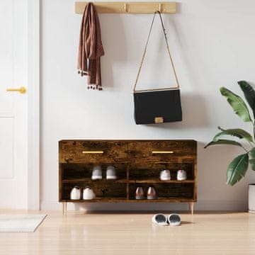Vidaxl vidaXL Klop s prostorom za čevlje dimljen hrast 102x35x55 cm