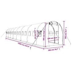 Vidaxl Rastlinjak z jeklenim okvirjem bel 32 m² 16x2x2 m