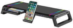 Ewent stojalo za monitor z USB hubom s 4 vhodi, USB 3.0, RGB, črno (EW1268)
