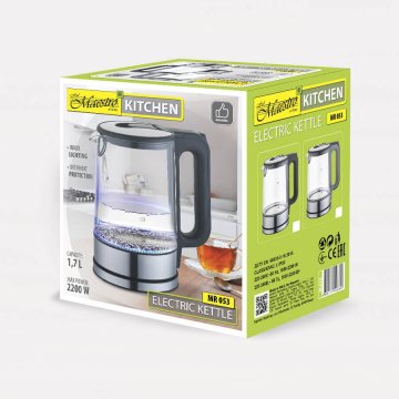 MAESTRO Električni kotliček MAESTRO MR-053-GRAY, steklo, 1,7 l, 2200 W, varnostna funkcija, kazalnik nivoja vode, bela barva.