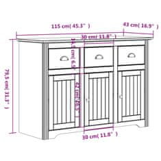 Vidaxl Komoda BODO bela 115,5x44x80 cm trdna borovina