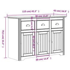 Vidaxl Komoda BODO bela in rjava 115,5x44x80 cm trdna borovina