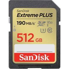 SanDisk Extreme PLUS 512 GB pomnilniška kartica SDXC 190 MB/s in 130 MB/s, UHS-I, razred 10, U3, V30