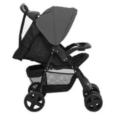 Vidaxl Otroški voziček 2 v 1 temno siv in črn jeklen