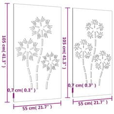 shumee Vrtne stenske dekoracije 2 kosa 105x55 cm corten jeklo rože