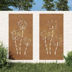 Vidaxl Vrtne stenske dekoracije 2 kosa 105x55 cm corten jeklo rože