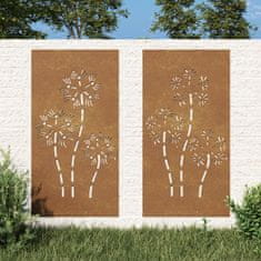 shumee Vrtne stenske dekoracije 2 kosa 105x55 cm corten jeklo rože