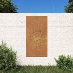 Vidaxl Vrtna stenska dekoracija 105x55 cm corten jeklo sonce