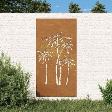 Vidaxl vidaXL Vrtna stenska dekoracija, 105 x 55 cm, kortensko jeklo, palme