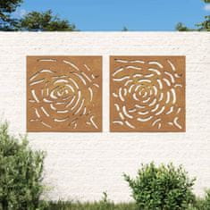 Vidaxl Vrtne stenske dekoracije 2 kosa 105x55 cm corten jeklo vrtnica