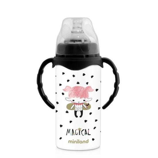 Miniland Baby Termovka iz nerjavečega jekla s cucljem Magical, 240 ml, črno-bela