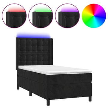 Vidaxl Box spring postelja z vzmetnico LED črna 80x200 cm žamet