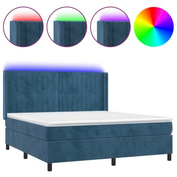 Vidaxl Box spring postelja z vzmetnico LED temno modra 160x200cm žamet