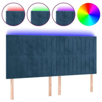 Vidaxl LED posteljno vzglavje temno modro 180x5x118/128 cm žamet