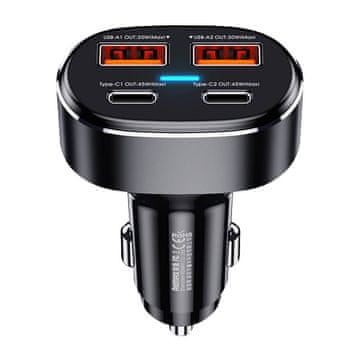 REMAX avtomobilski polnilec 2x usb, 2x usb-c, rcc329, 75w (črn)