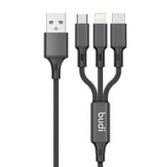 Budi avtomobilski polnilec, 2x usb, 2,4a + kabel 3v1 usb v usb-c / lightning / micro usb (črn)