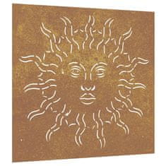 Vidaxl Vrtna stenska dekoracija 55x55 cm corten jeklo sonce