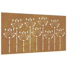 Vidaxl Vrtna stenska dekoracija 105x55 cm corten jeklo cvetlice
