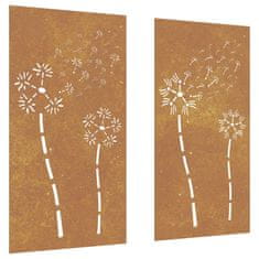 Vidaxl Vrtna stenska dekoracija 2 kosa 105x55 cm corten jeklo rože