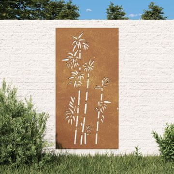 Vidaxl vidaXL Vrtna stenska dekoracija, 105x55 cm, kortensko jeklo, bambus