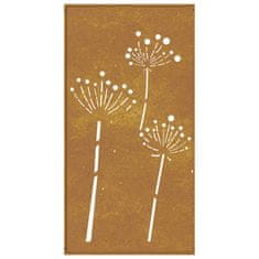 Vidaxl Vrtna stenska dekoracija 105x55 cm corten jeklo cvetlice