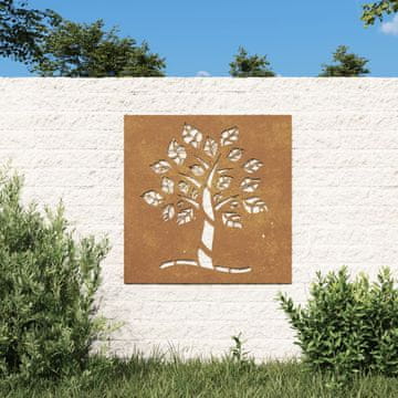 Vidaxl vidaXL Vrtna stenska dekoracija, 55x55 cm, kortensko jeklo, drevo